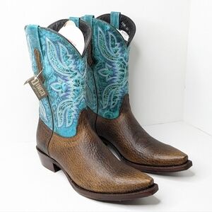 Dingo Rio Lobo Western Boots, Brown/Aqua Leather, Men's 11